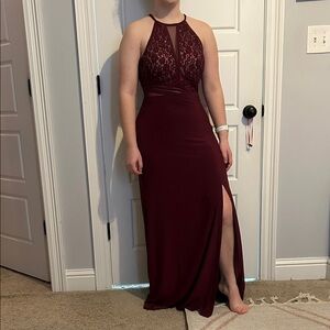 Elegant Burgundy Halter Dress
